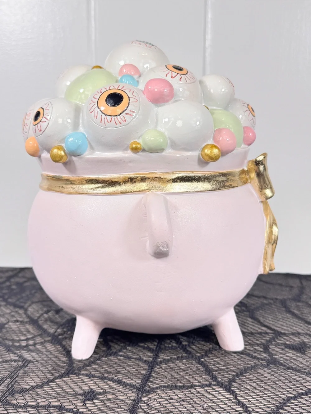 NEW Pastel Eyeball Cauldron Halloween Figurine